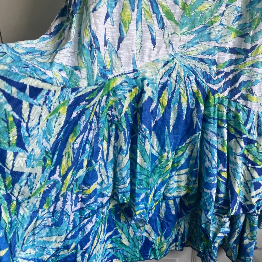Tango Mango Tropical Palm Leaf Coasta Jungle Blue and Green Sundress Size Medium - Picture 8 of 12
